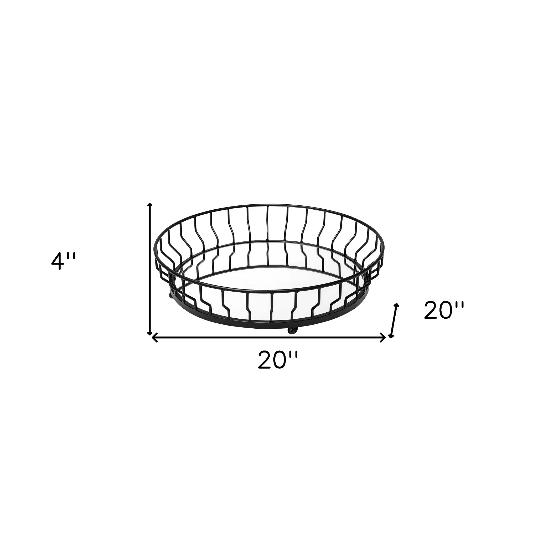 20 Matte Black Wavy Metal With Mirrored Glass Bottom Round Tray