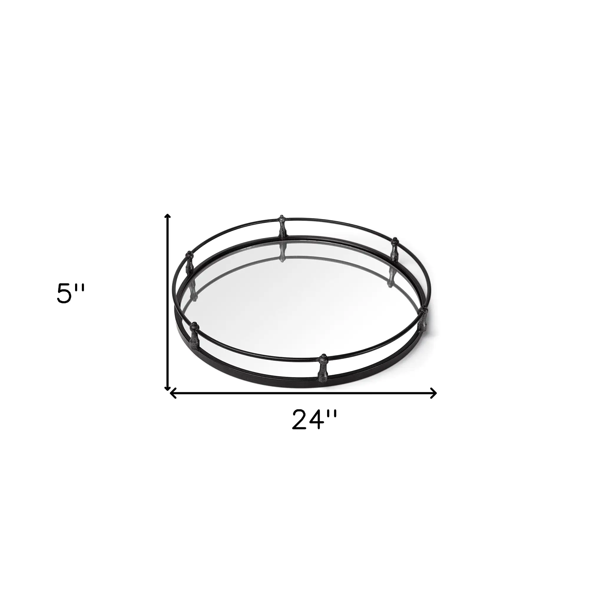 24 Natural Finish Metal With Mirrored Glass Bottom Round Tray