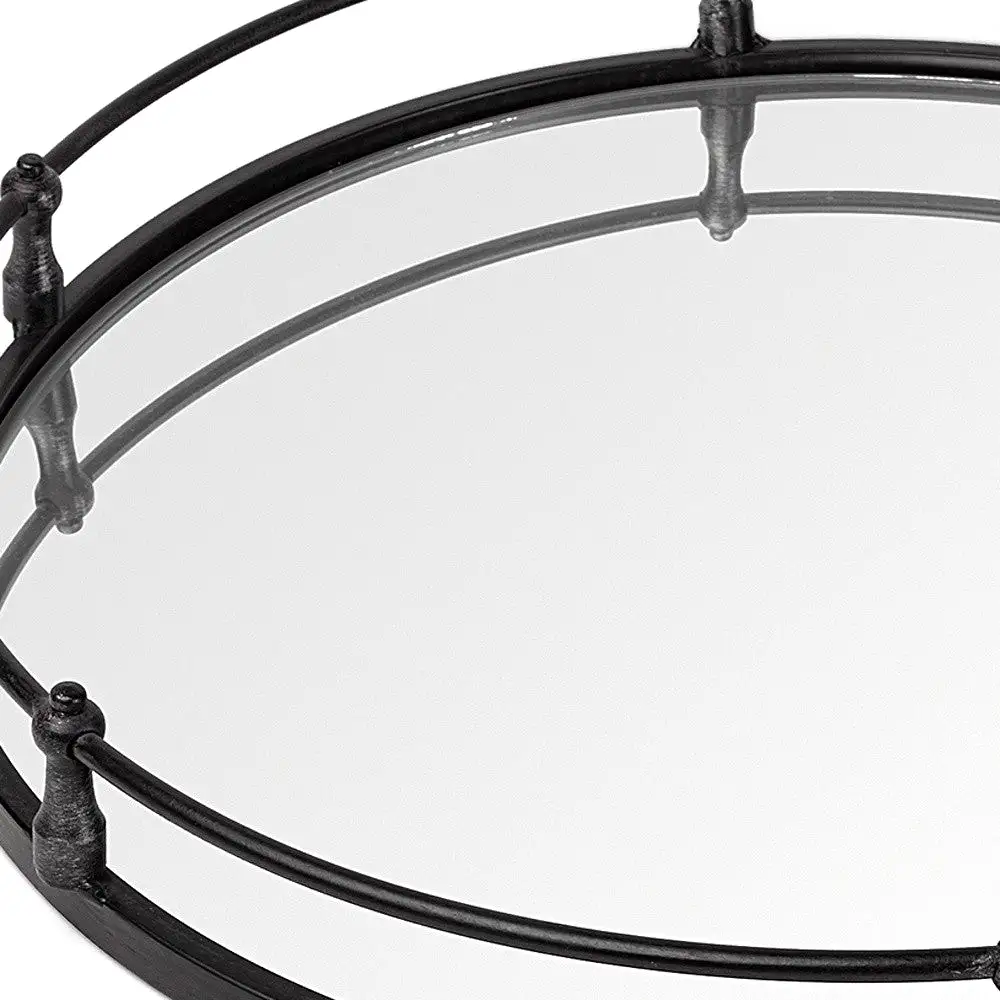 24 Natural Finish Metal With Mirrored Glass Bottom Round Tray