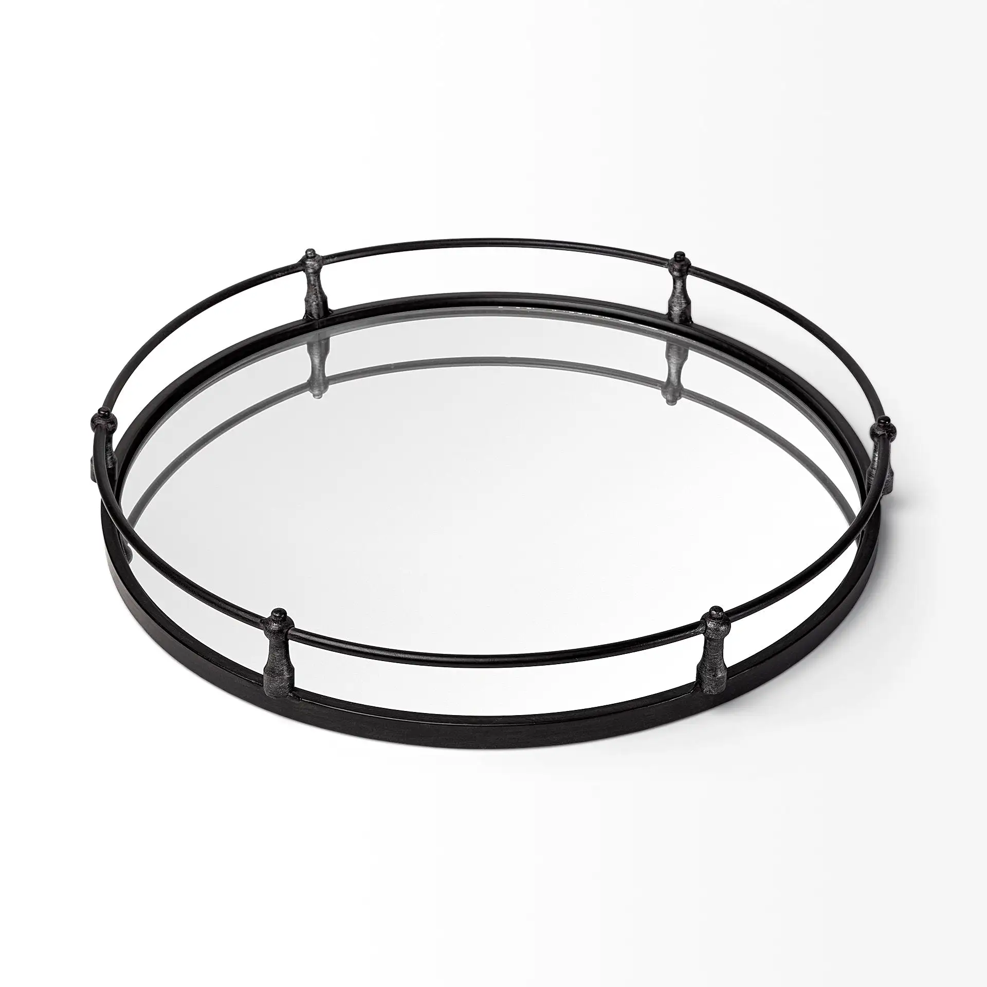 24 Natural Finish Metal With Mirrored Glass Bottom Round Tray