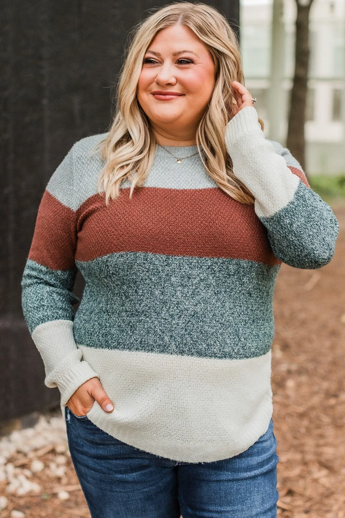 All About Autumn Knit Sweater- Rust & Forest Green