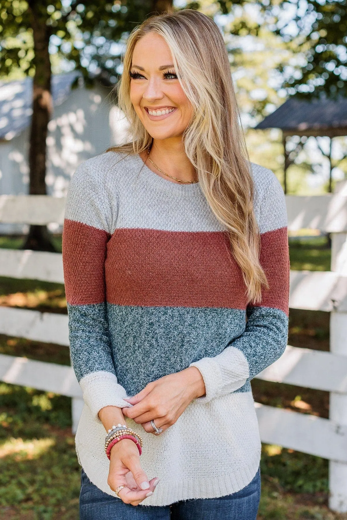 All About Autumn Knit Sweater- Rust & Forest Green