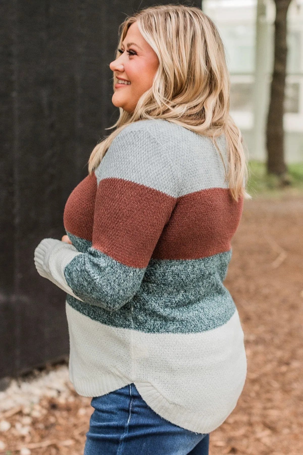 All About Autumn Knit Sweater- Rust & Forest Green