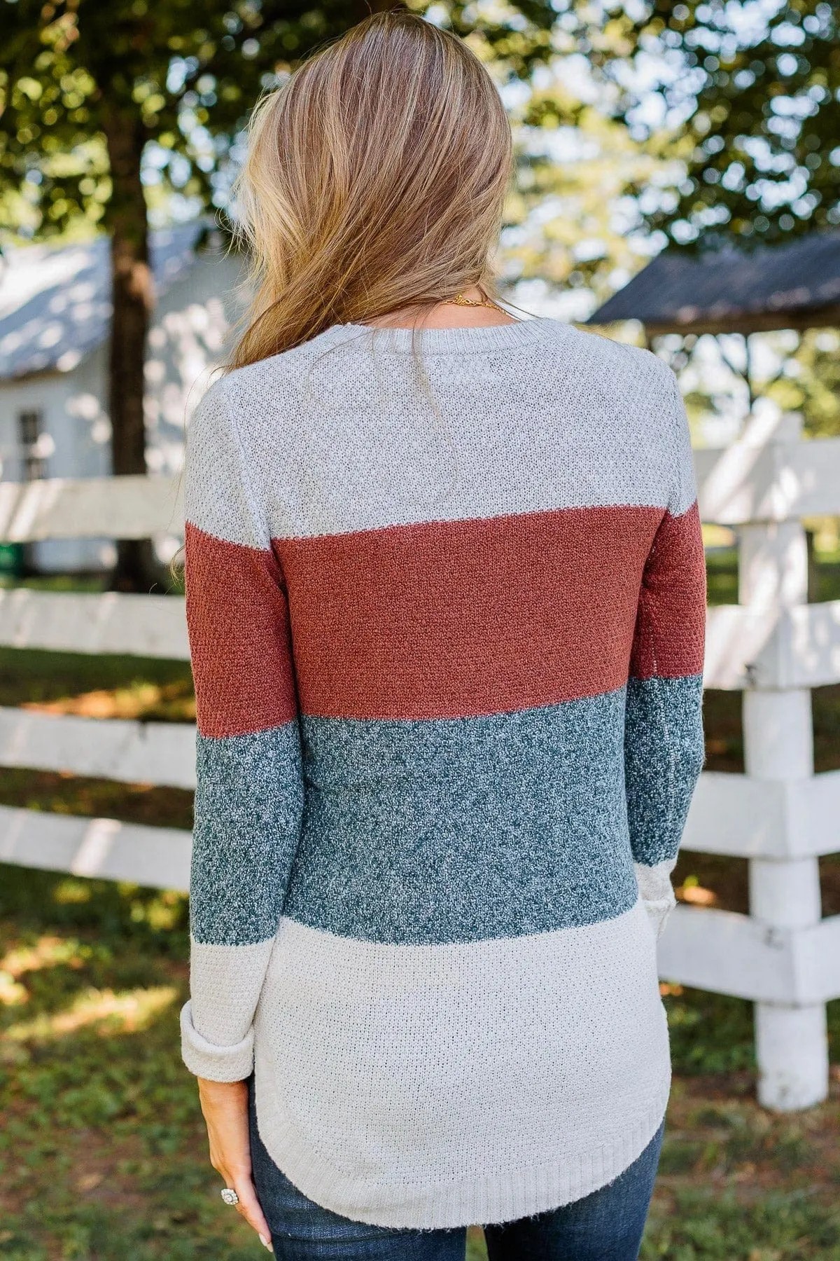 All About Autumn Knit Sweater- Rust & Forest Green