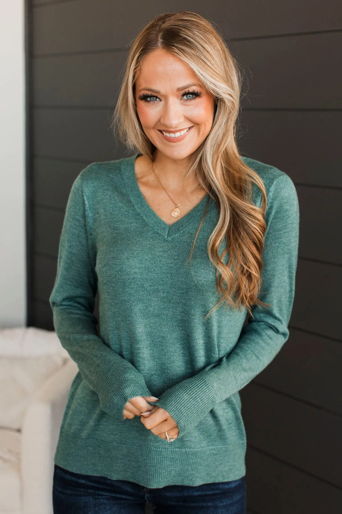 As It Happens V-Neck Sweater- Dark Sage