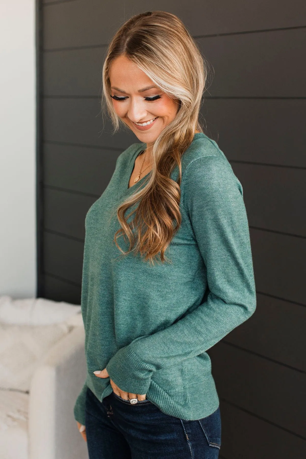 As It Happens V-Neck Sweater- Dark Sage