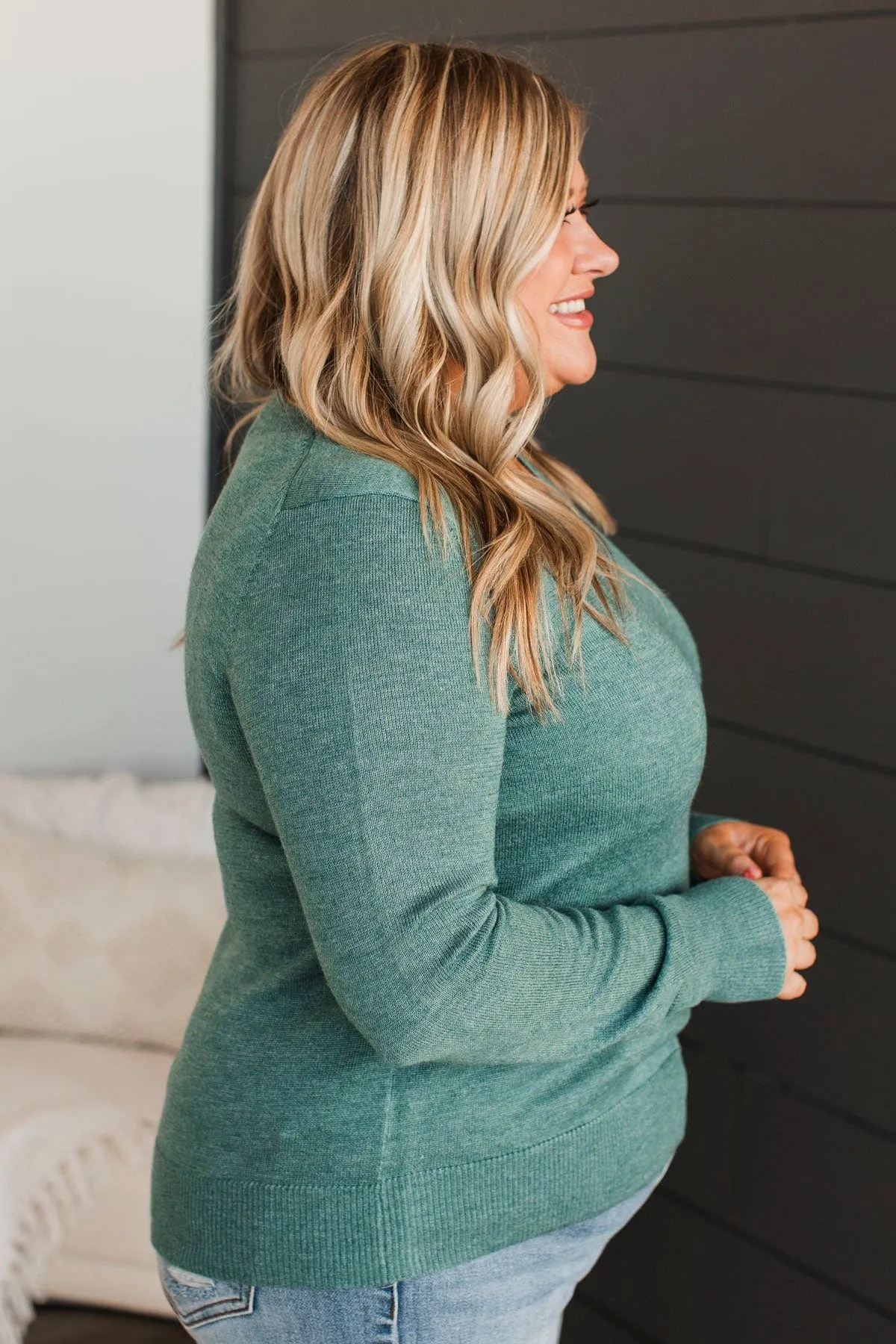 As It Happens V-Neck Sweater- Dark Sage