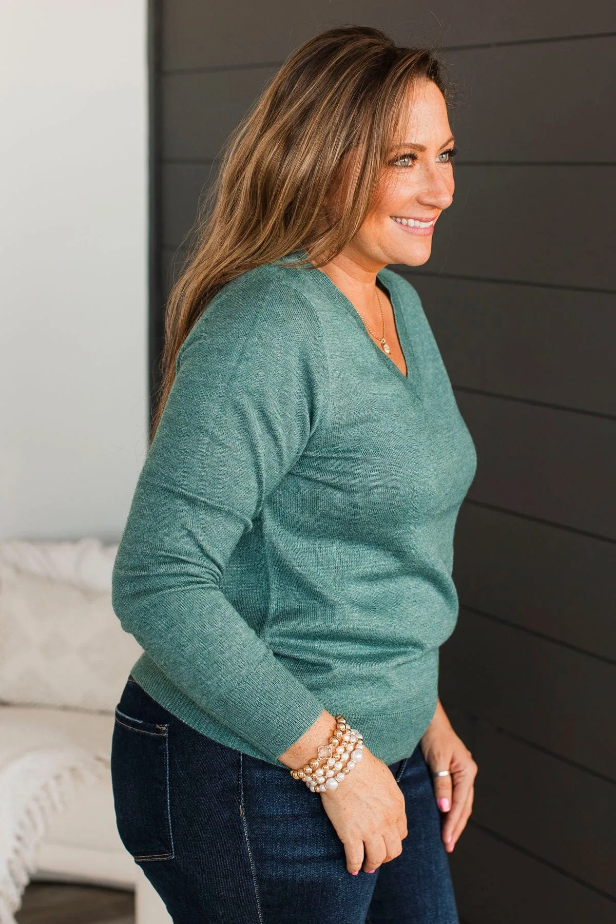 As It Happens V-Neck Sweater- Dark Sage