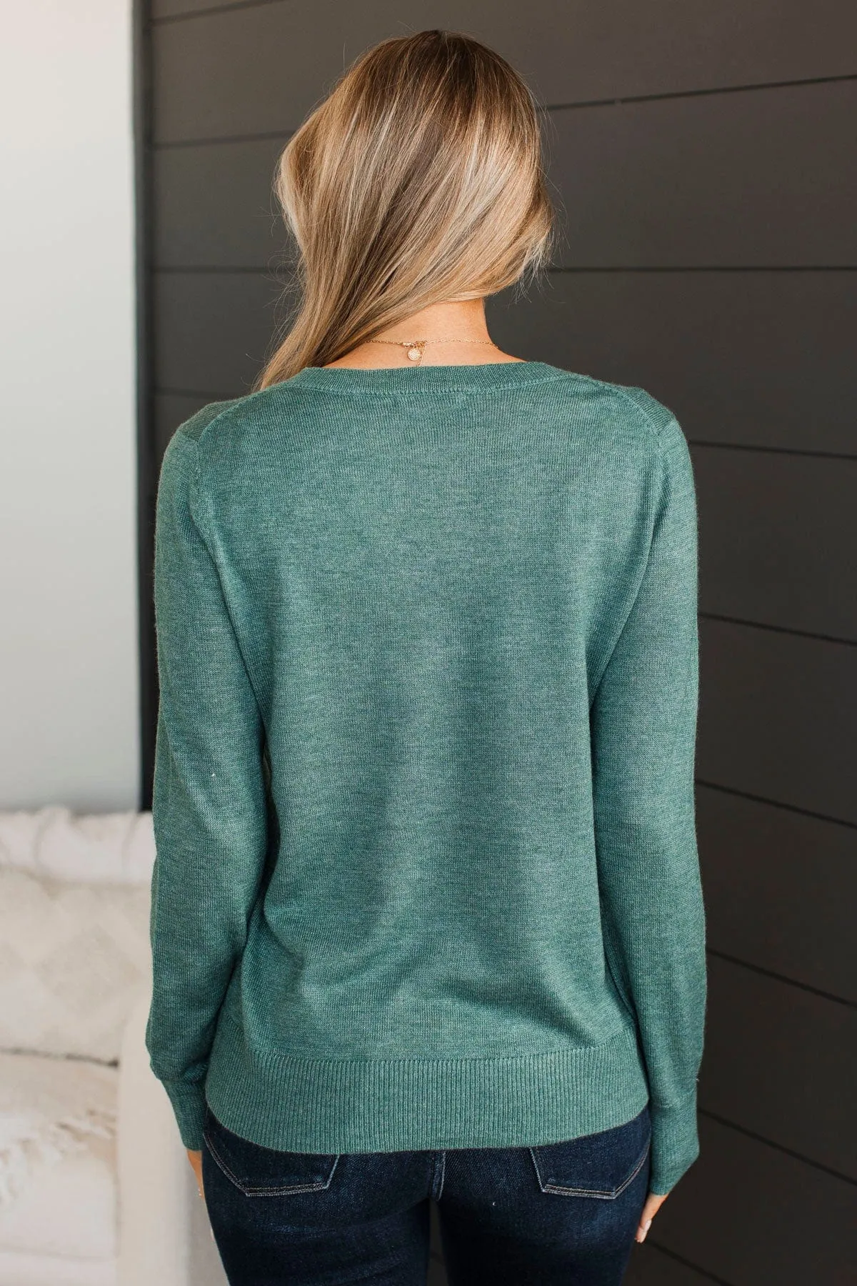 As It Happens V-Neck Sweater- Dark Sage