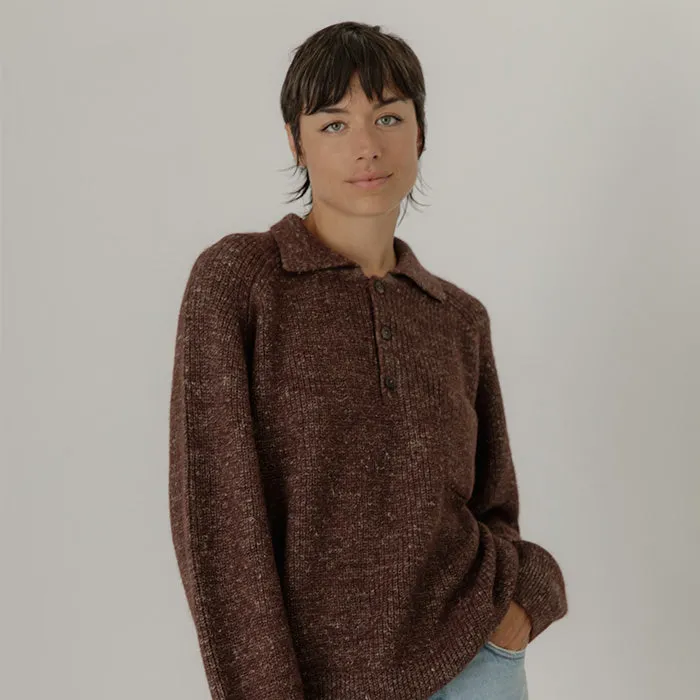 Bare Knitwear Woman Alder Henley Sweater Autumn Brown