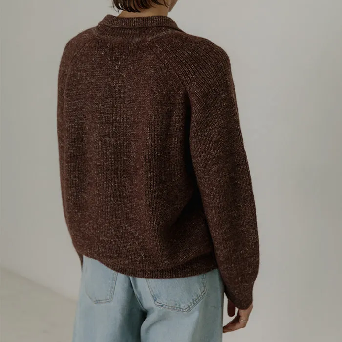 Bare Knitwear Woman Alder Henley Sweater Autumn Brown