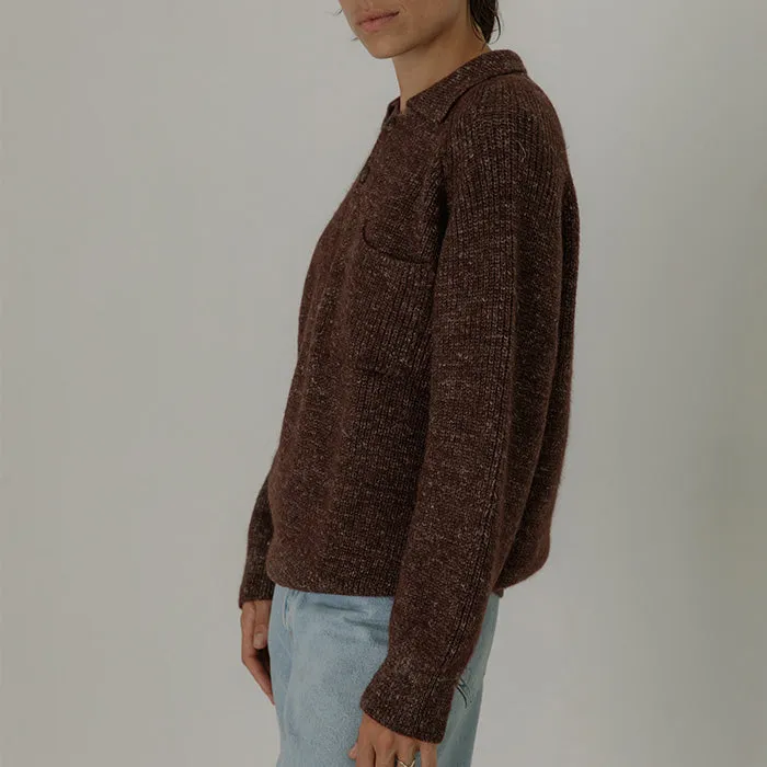 Bare Knitwear Woman Alder Henley Sweater Autumn Brown