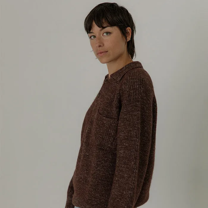 Bare Knitwear Woman Alder Henley Sweater Autumn Brown