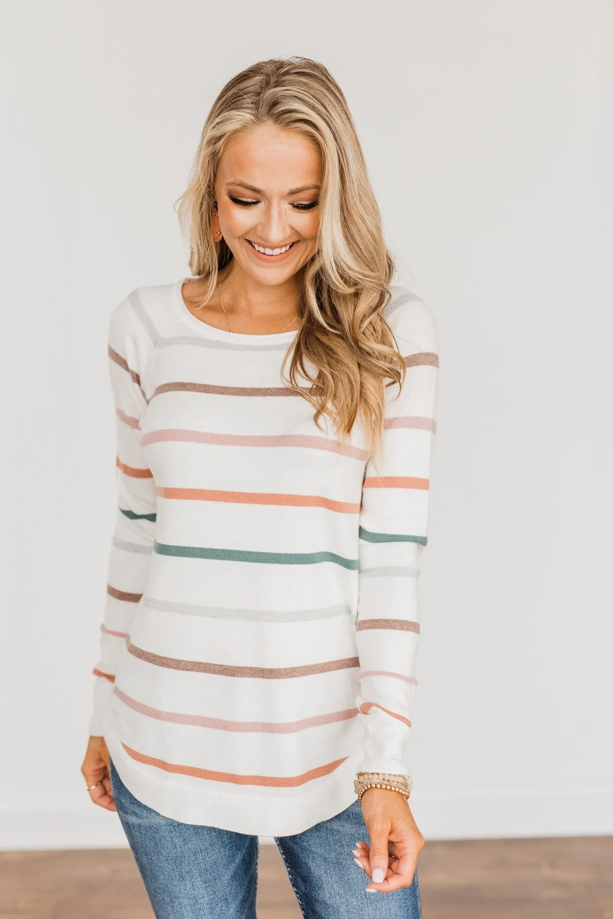 Be Your Beautiful Best Striped Sweater- Ivory & Multi-Color