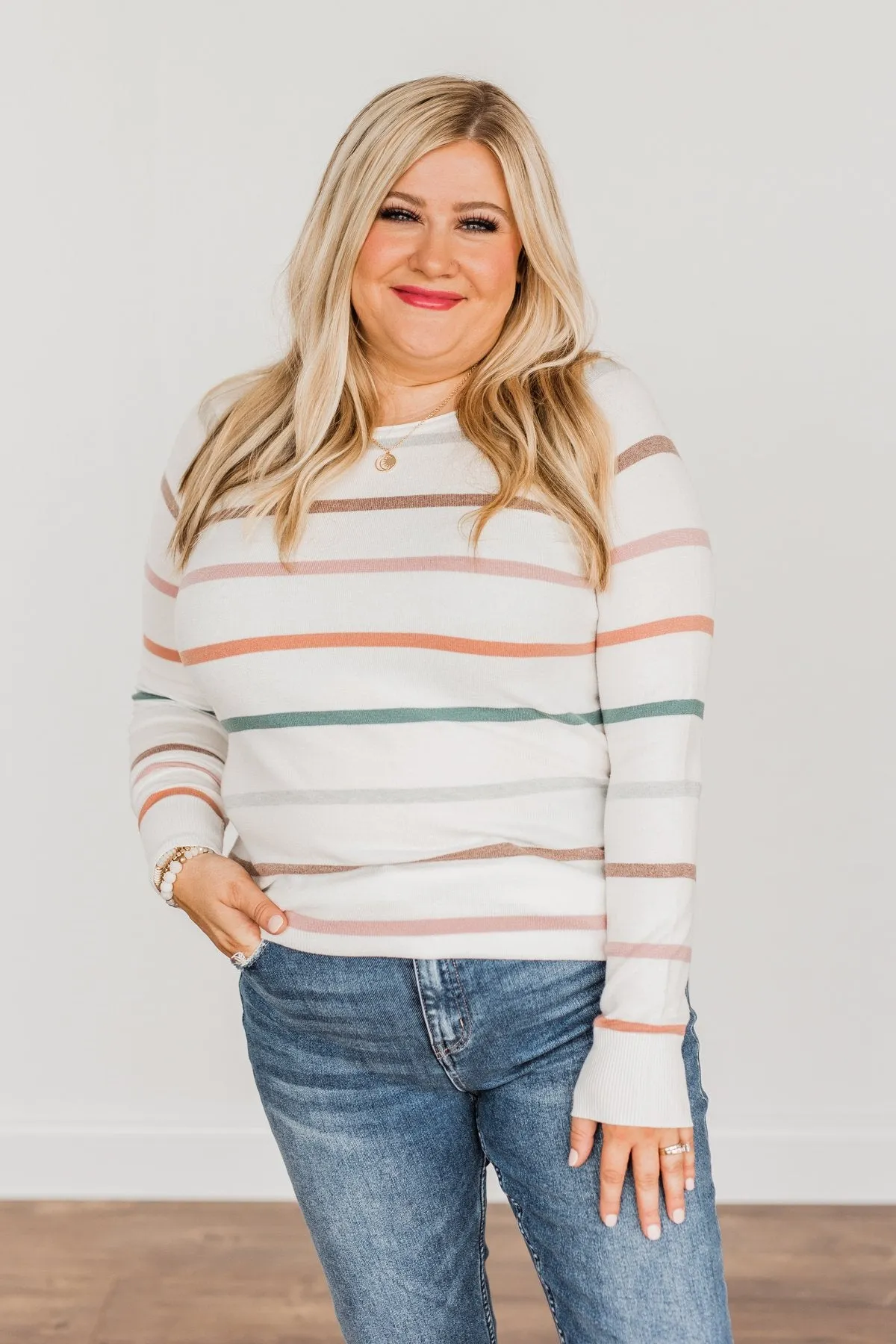 Be Your Beautiful Best Striped Sweater- Ivory & Multi-Color