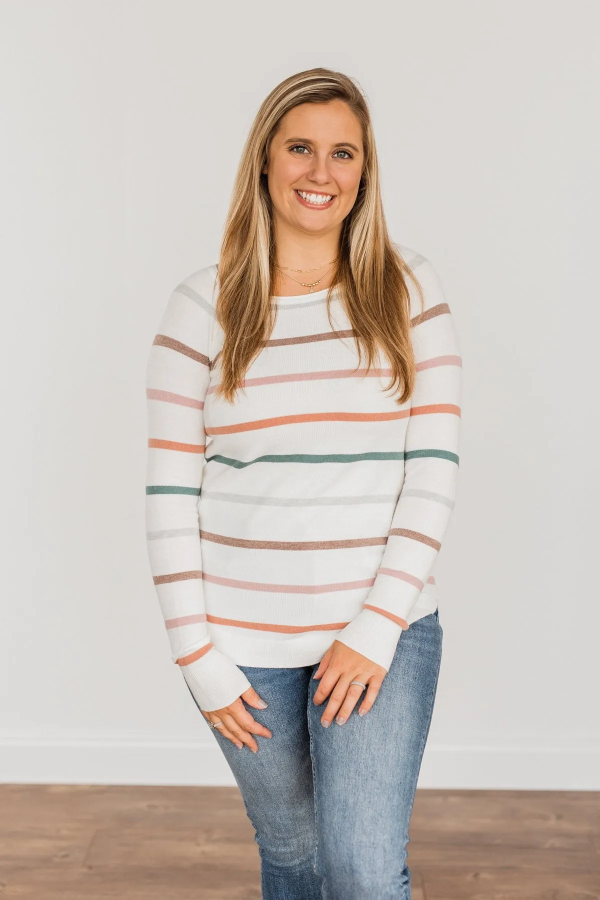 Be Your Beautiful Best Striped Sweater- Ivory & Multi-Color