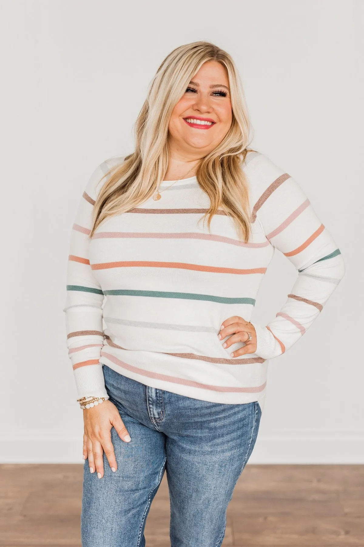 Be Your Beautiful Best Striped Sweater- Ivory & Multi-Color