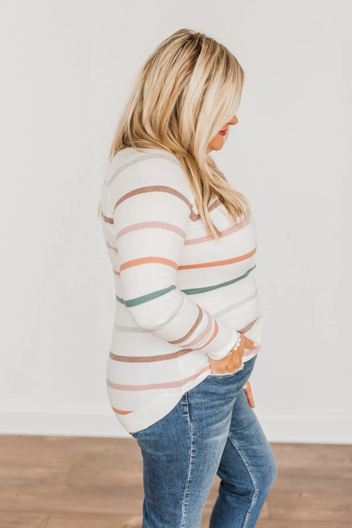 Be Your Beautiful Best Striped Sweater- Ivory & Multi-Color