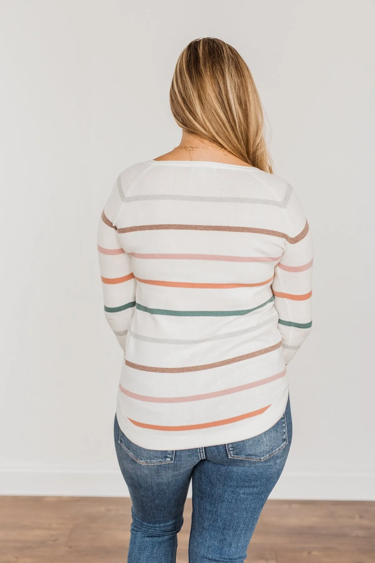 Be Your Beautiful Best Striped Sweater- Ivory & Multi-Color