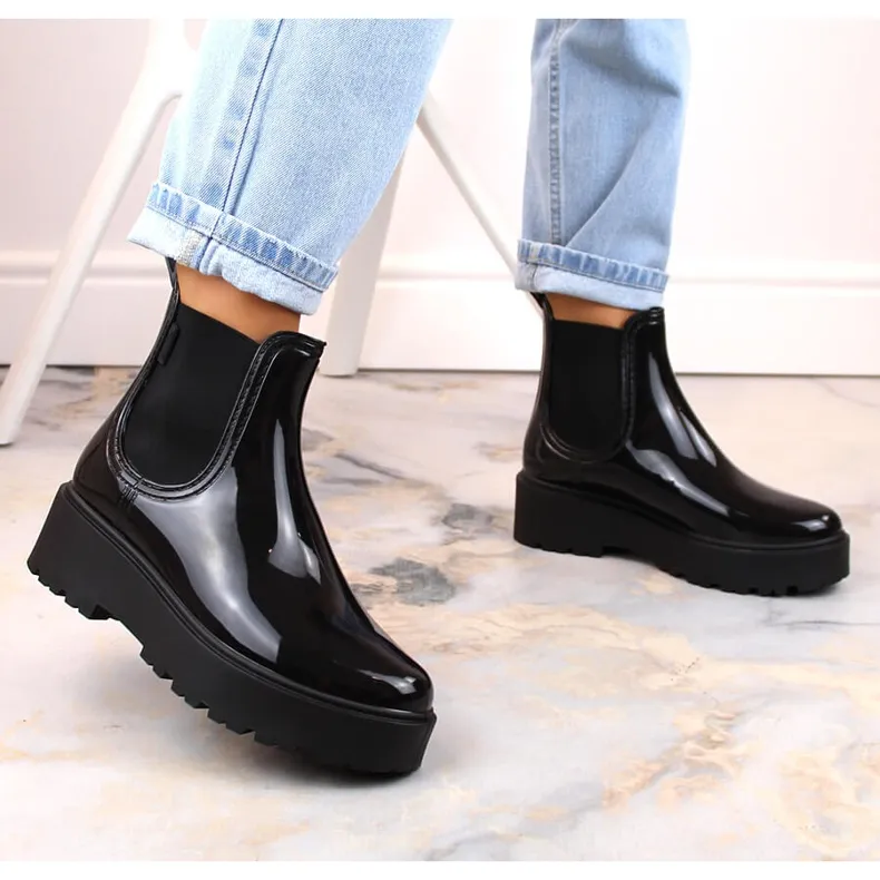 Big Star MM274395 lacquered boots, Chelsea boots, waterproof rain boots black