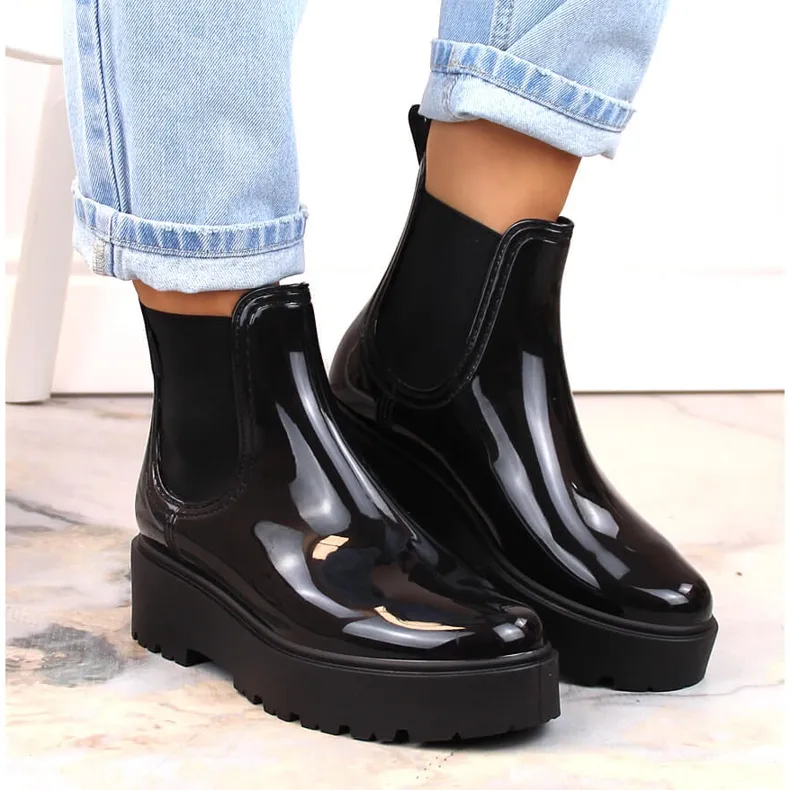 Big Star MM274395 lacquered boots, Chelsea boots, waterproof rain boots black