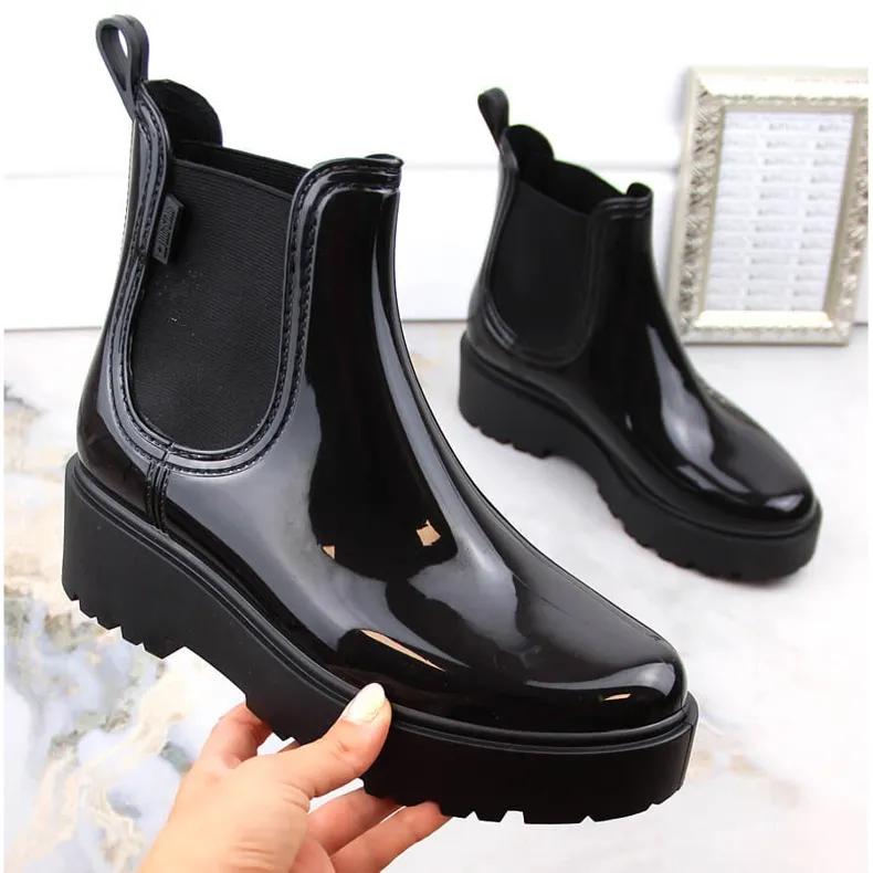 Big Star MM274395 lacquered boots, Chelsea boots, waterproof rain boots black