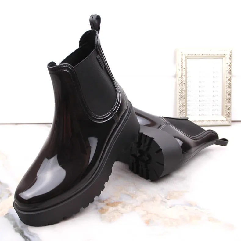 Big Star MM274395 lacquered boots, Chelsea boots, waterproof rain boots black