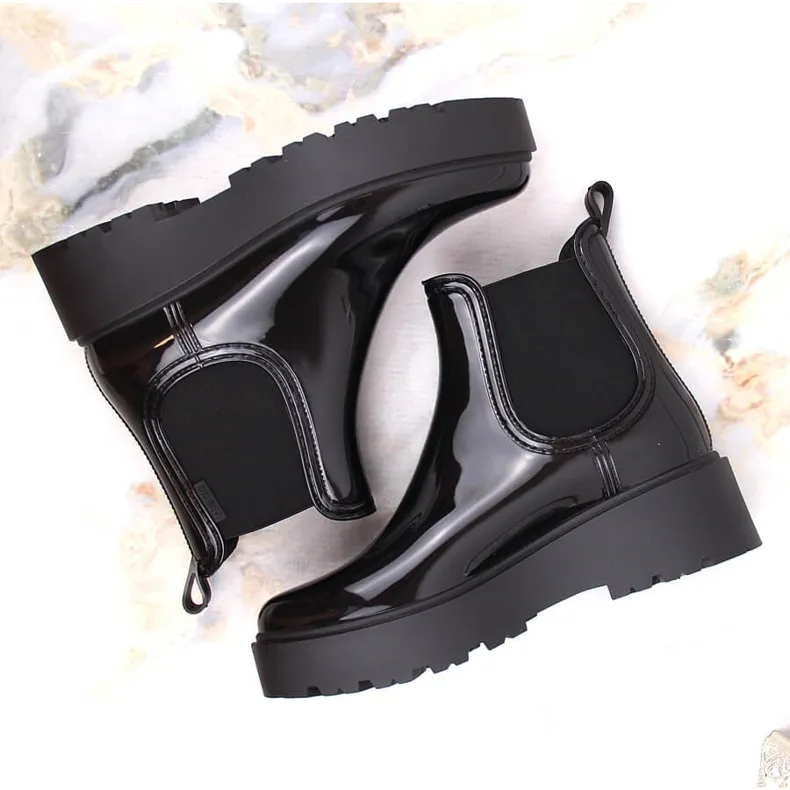 Big Star MM274395 lacquered boots, Chelsea boots, waterproof rain boots black