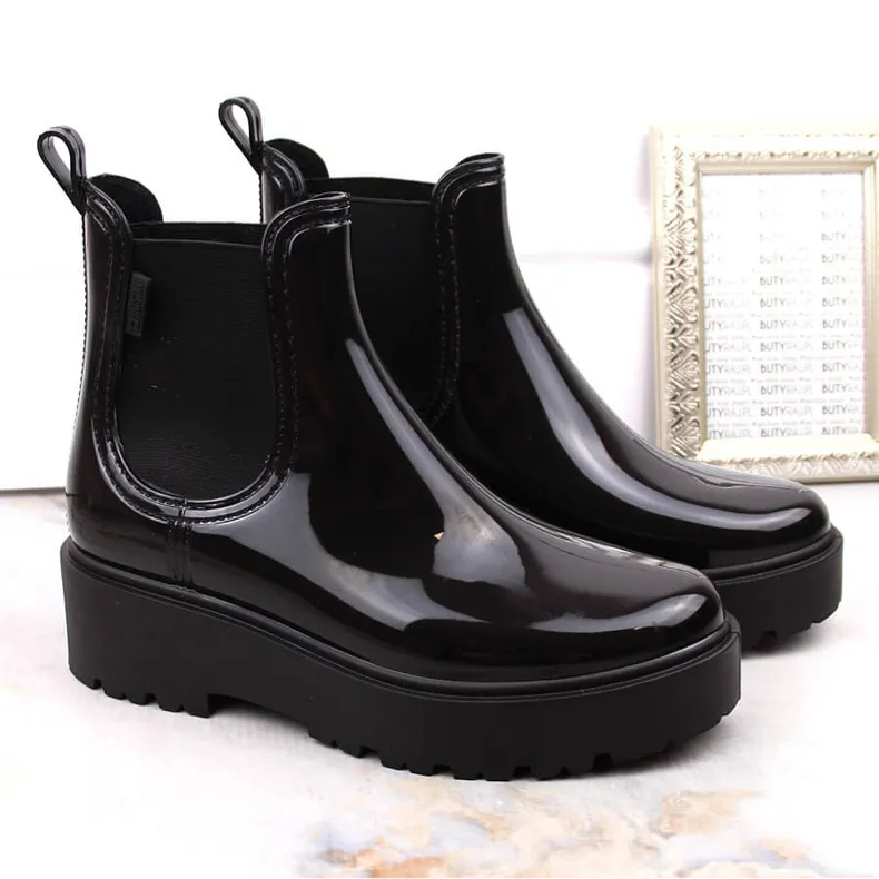 Big Star MM274395 lacquered boots, Chelsea boots, waterproof rain boots black