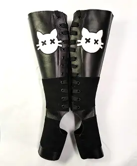 Black Aerial boots w/ Cartoon Cat + Suede Grip & inside ZIP