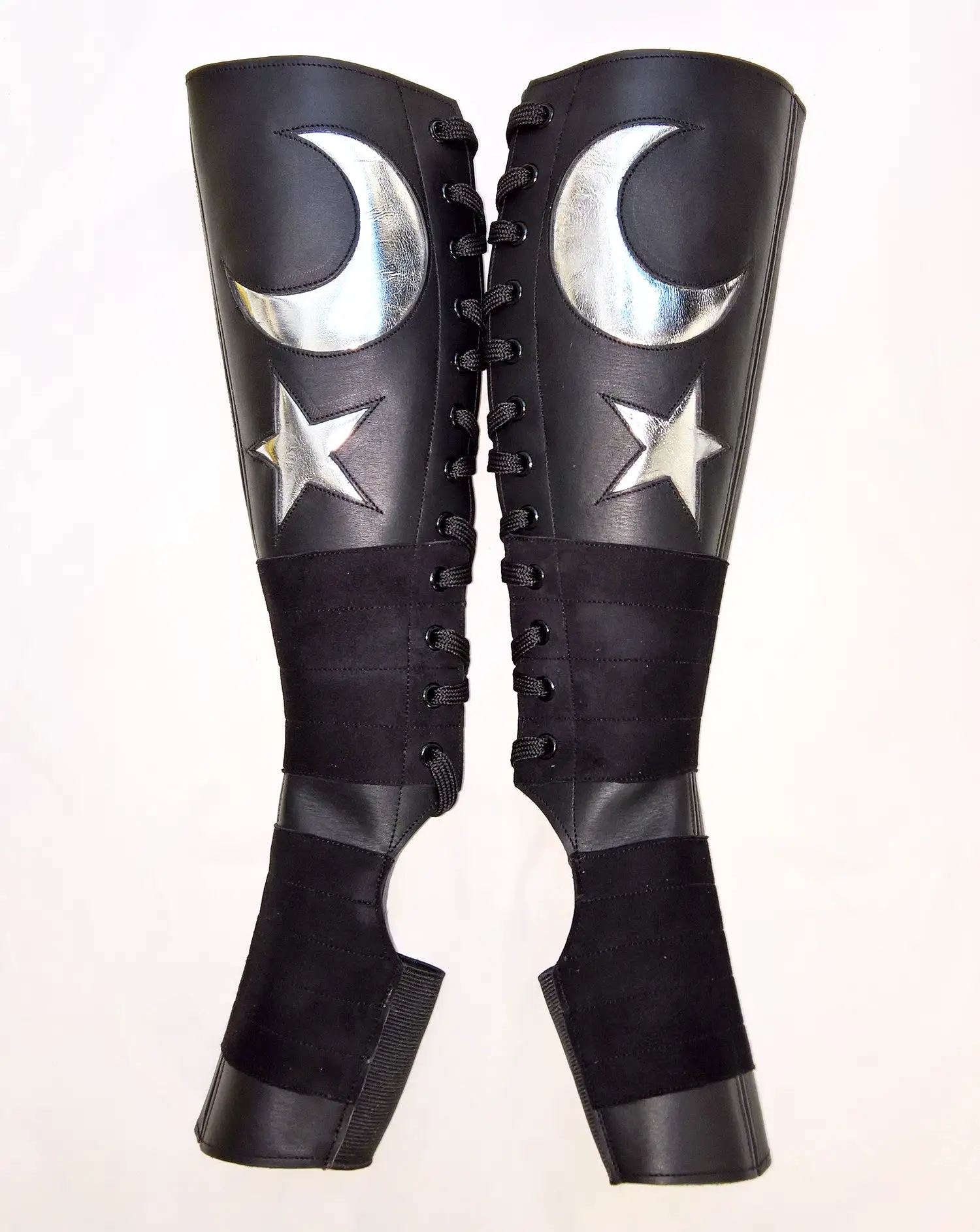 Black Aerial boots w/ Silver MOON & STAR + Suede Grip + ZIP