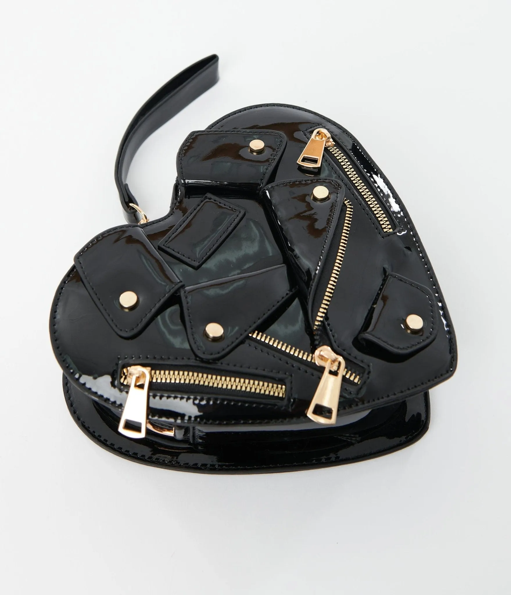 Black Leatherette Jacket Heart Crossbody Bag