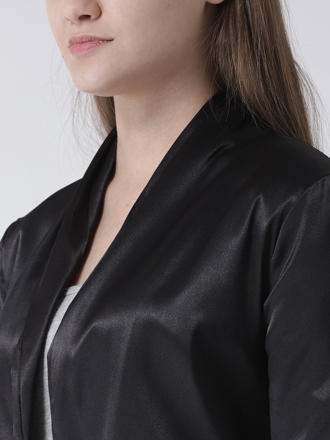 Black Satin Jacket with Lace & Lapel detail