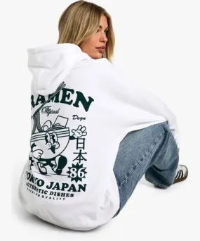 boohoo Womens Tokyo Ramen Printed Oversized Hoodie