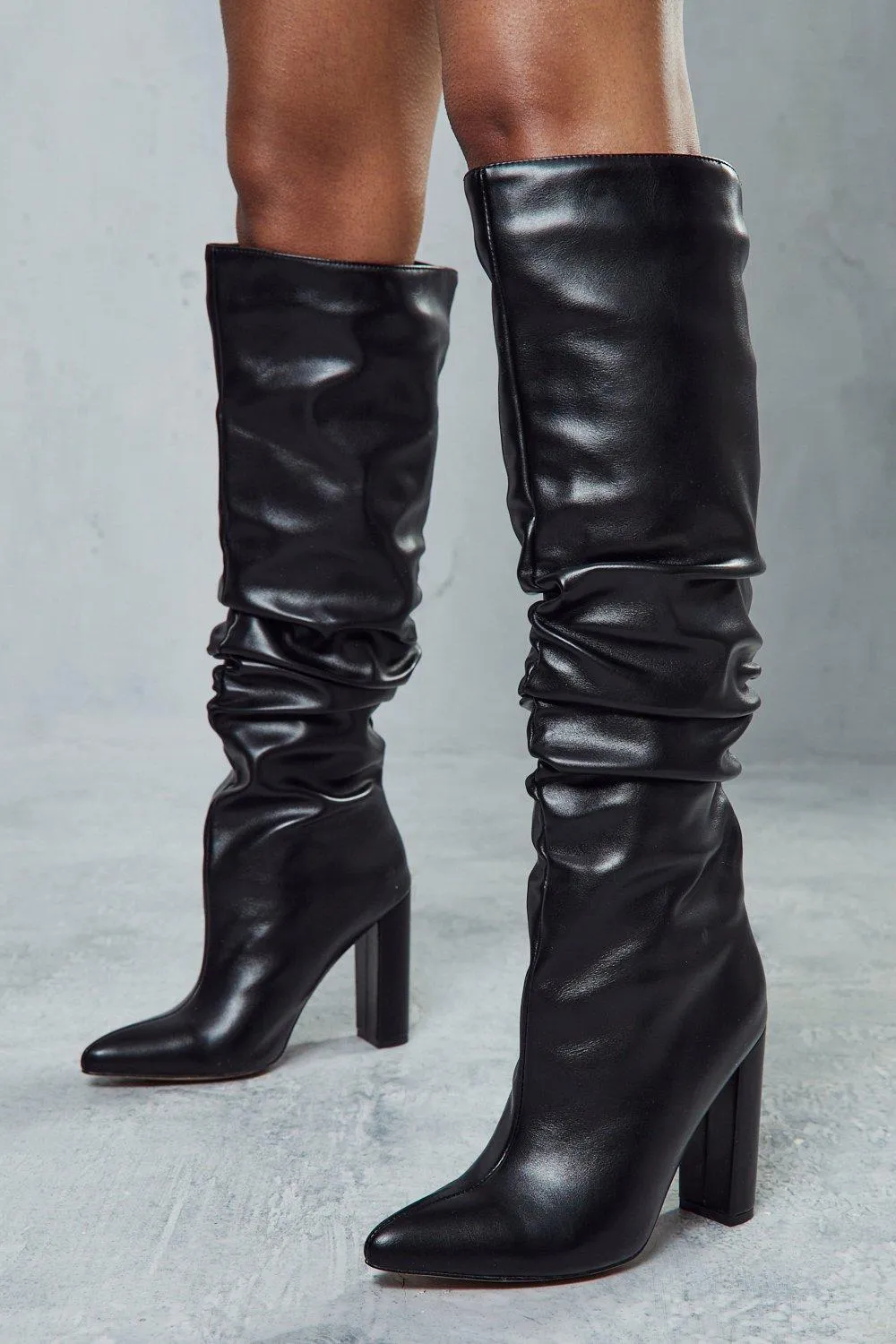 Boots | Leather Look Pointed Heeled Boots | MissPap