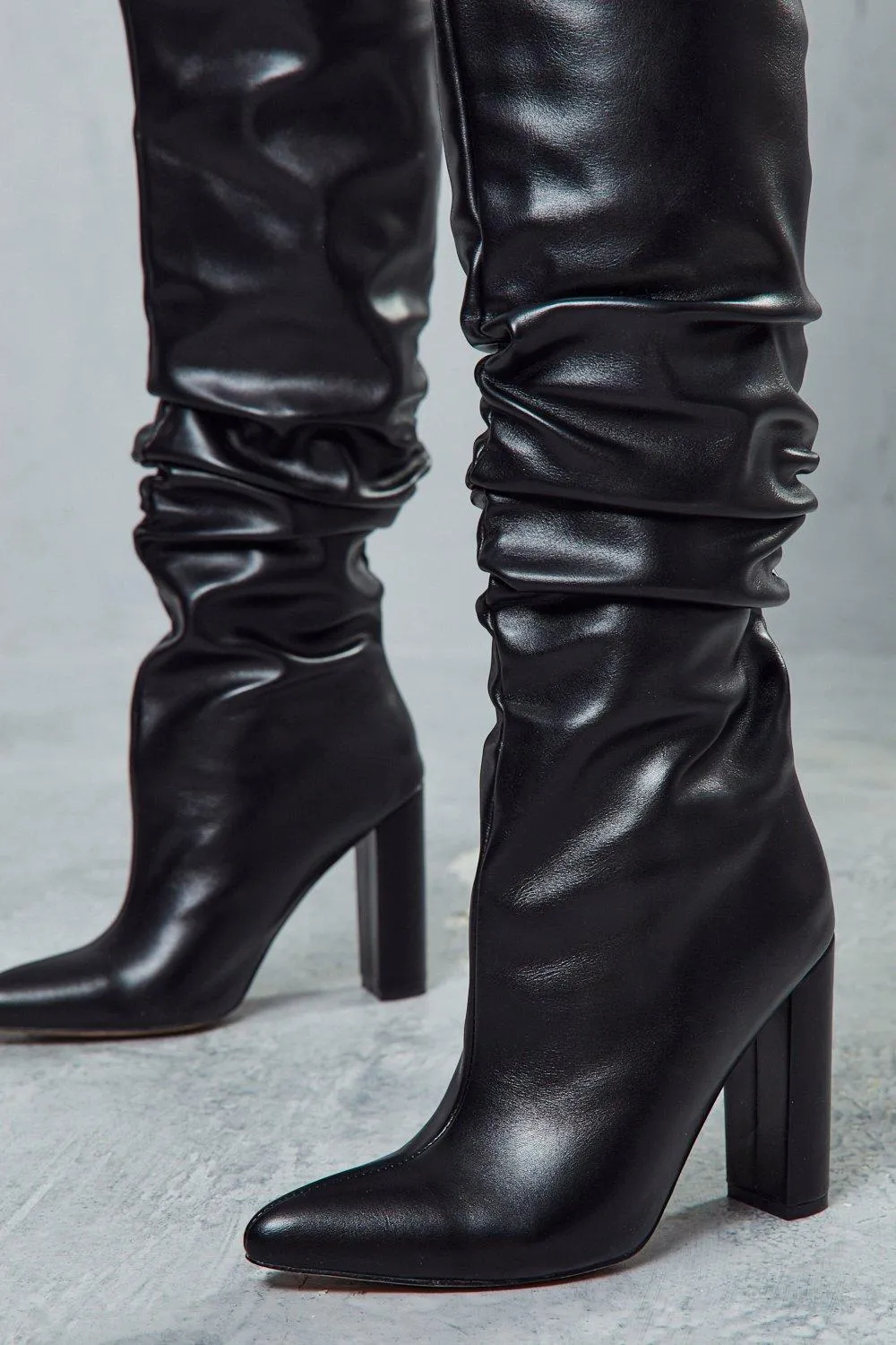 Boots | Leather Look Pointed Heeled Boots | MissPap