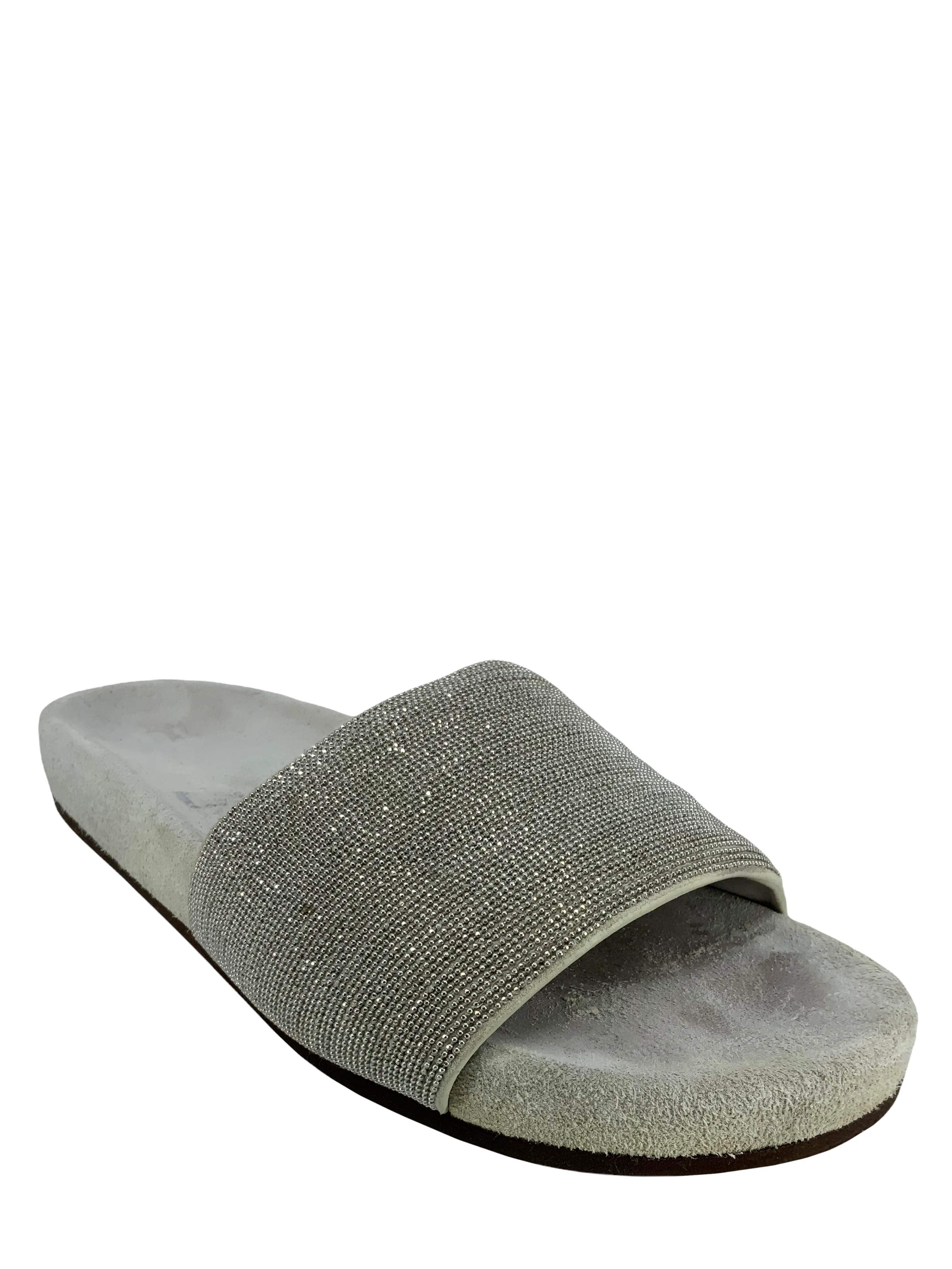 Brunello Cucinelli Bead-Embellished Suede Slides Size 8