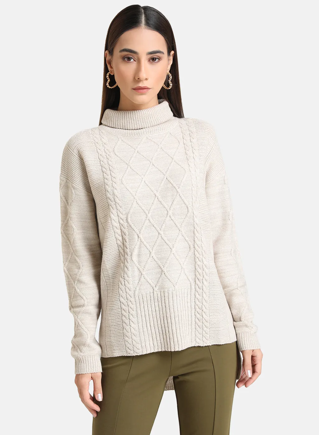 Cable Knit High Neck Pullover