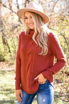 Caught In A Daydream Turtle Neck Sweater- Brick