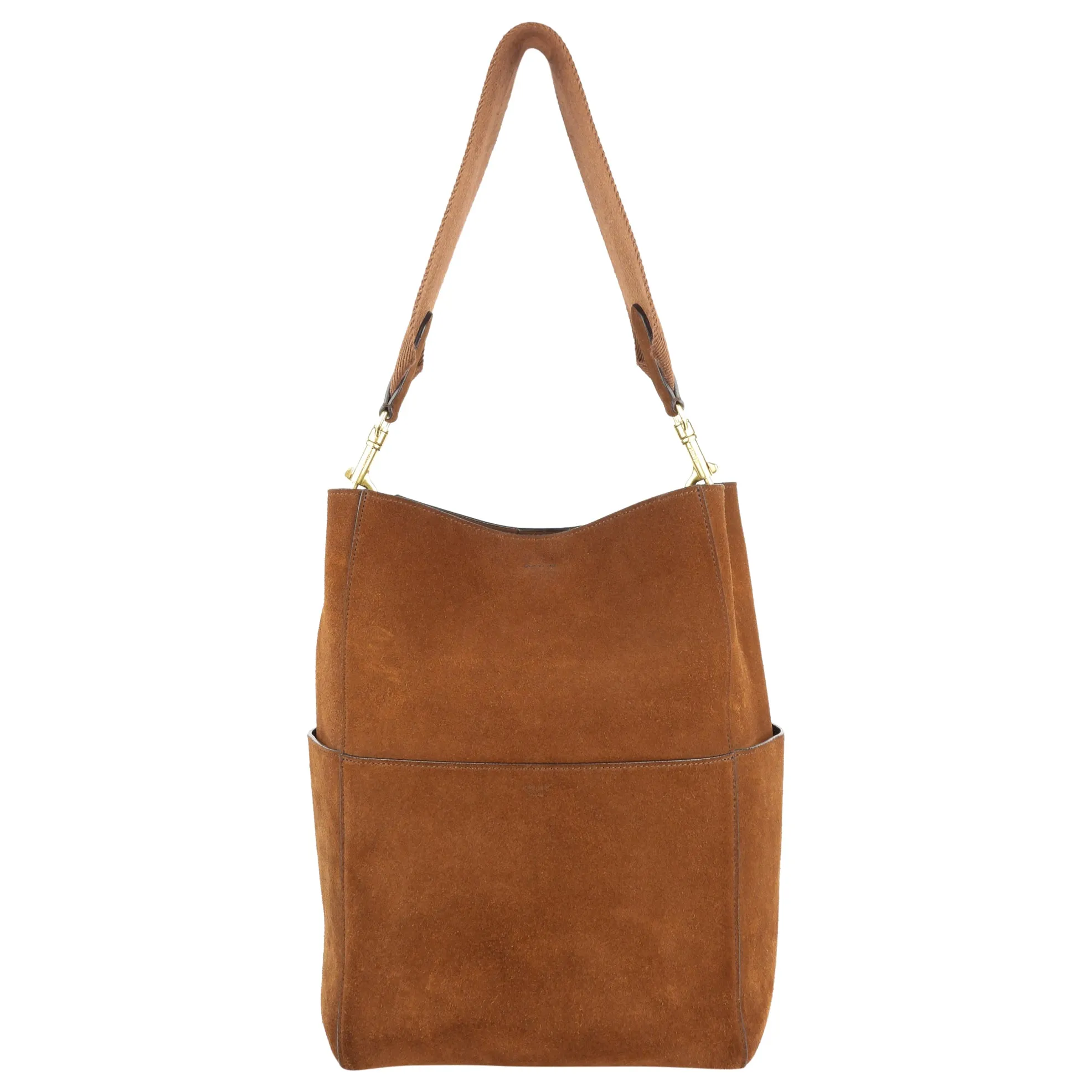 Celine Brown Suede Leather Large Sangle Seau Shoulder Bucket Bag