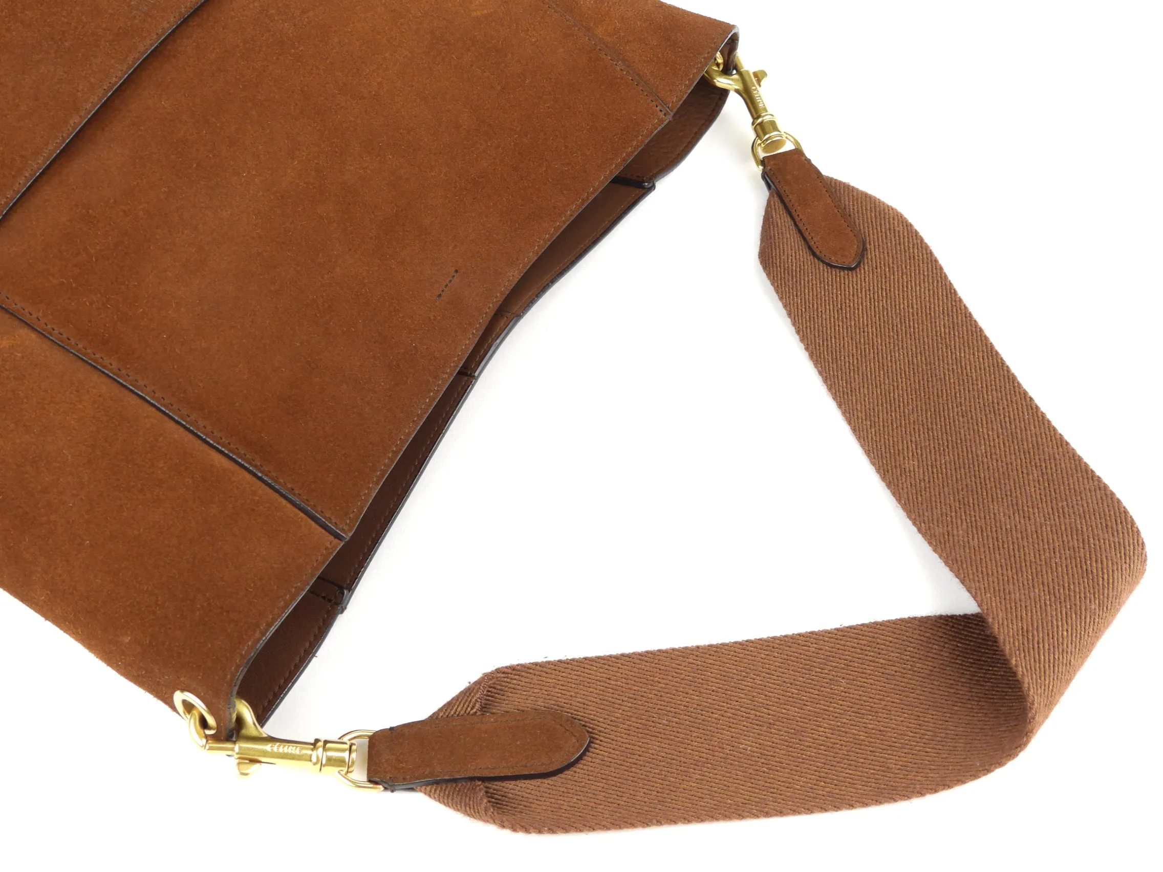 Celine Brown Suede Leather Large Sangle Seau Shoulder Bucket Bag