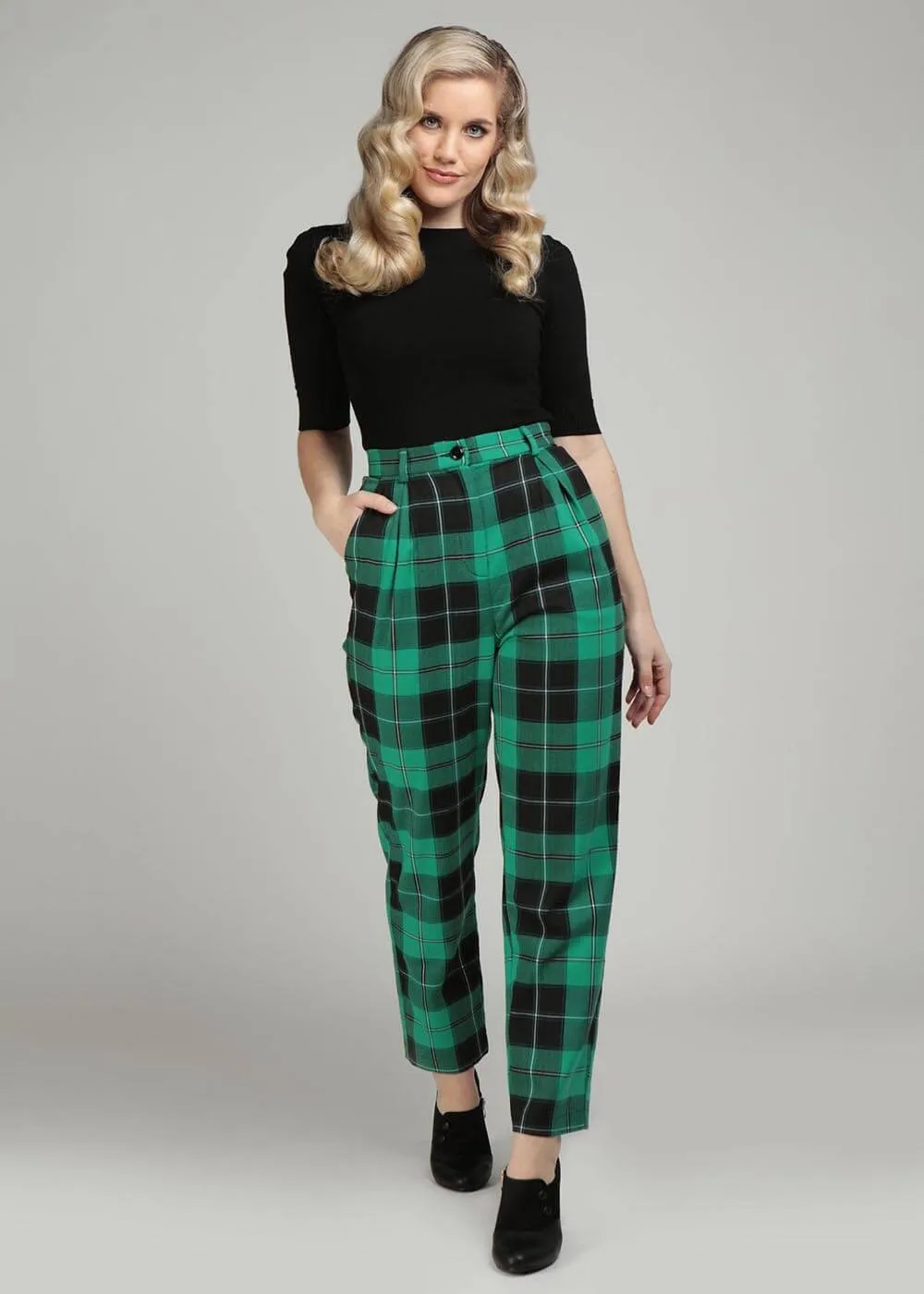 Collectif Rada Foliage Check 60's Trousers Multi