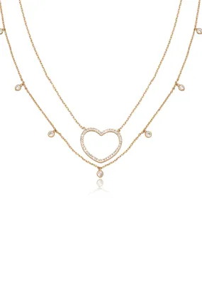 Crystal Heart and Drop Layered Necklace Set of 2