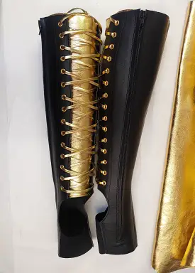 CUSTOM Black Aerial boots w/GOLD Back + ZIP