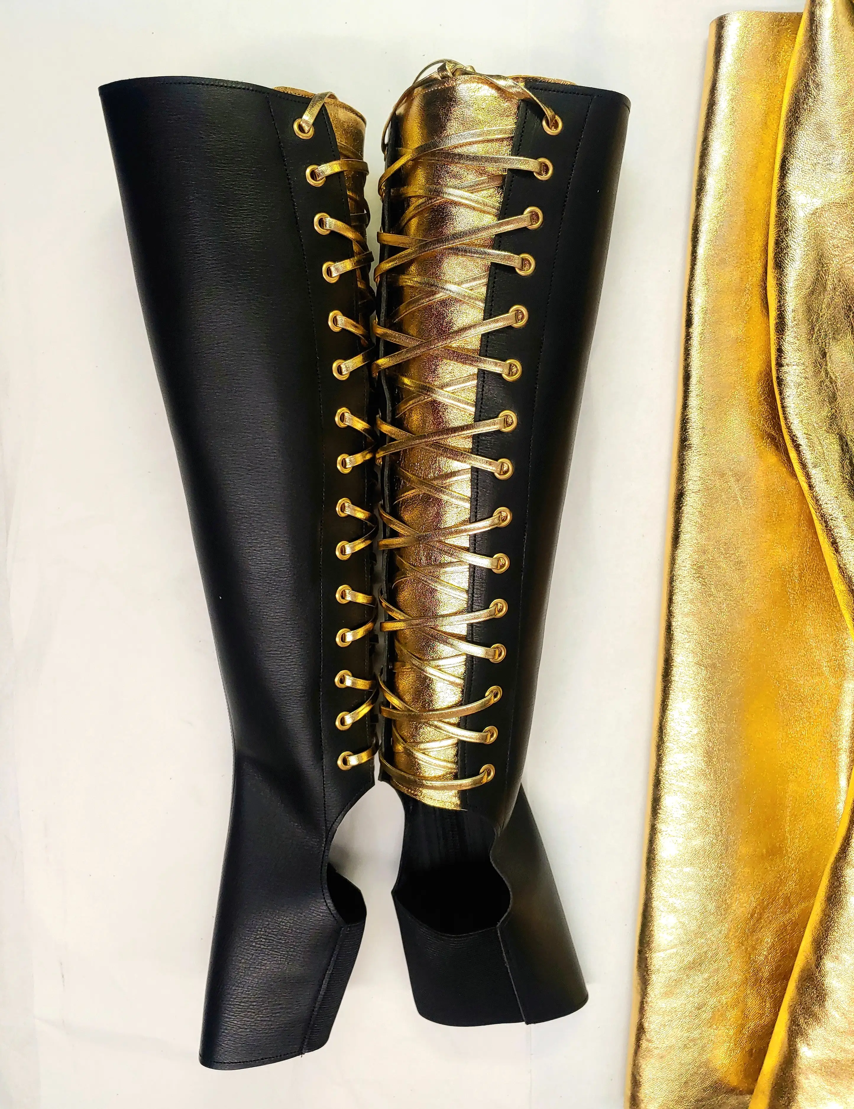 CUSTOM Black Aerial boots w/GOLD Back