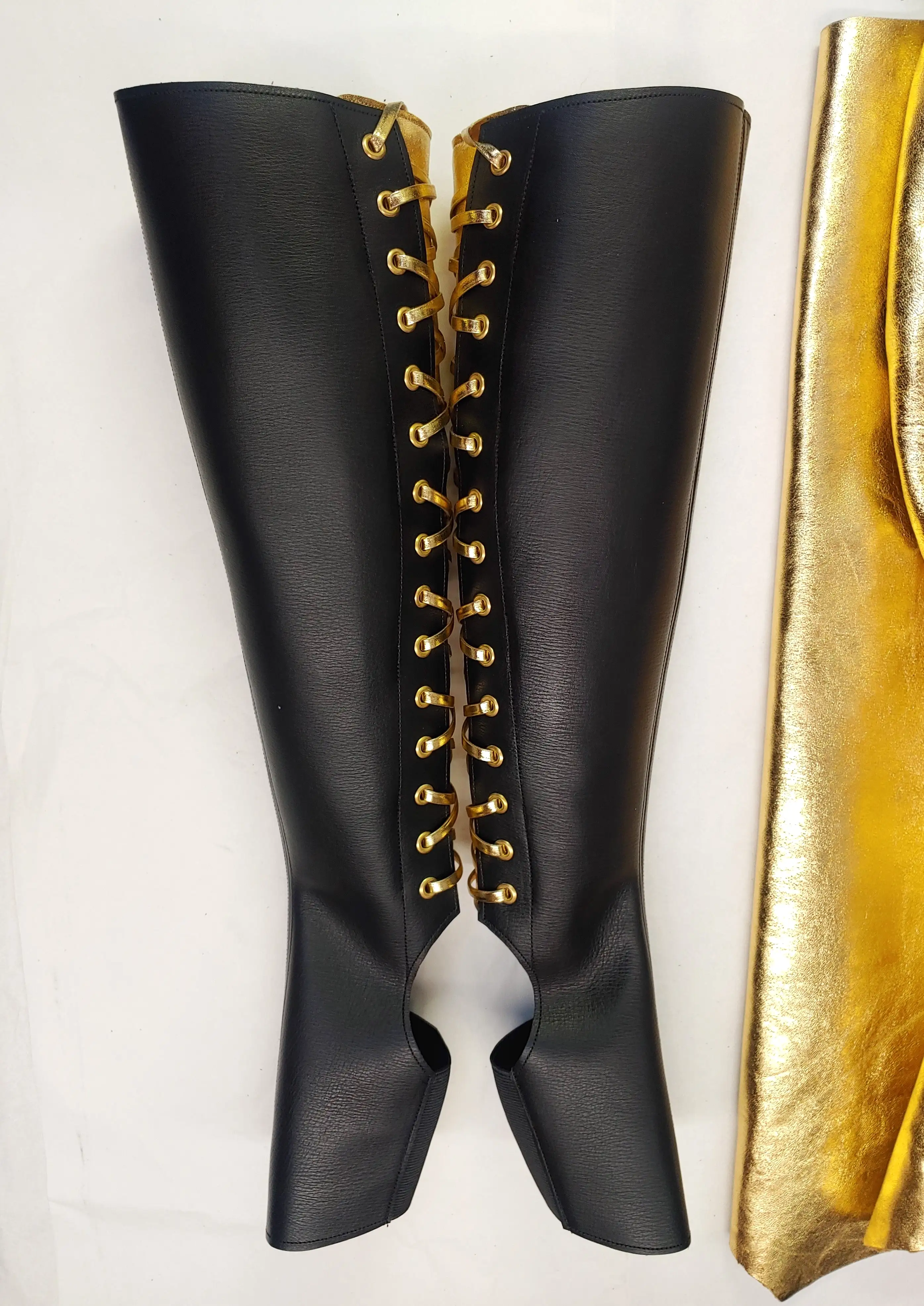 CUSTOM Black Aerial boots w/GOLD Back