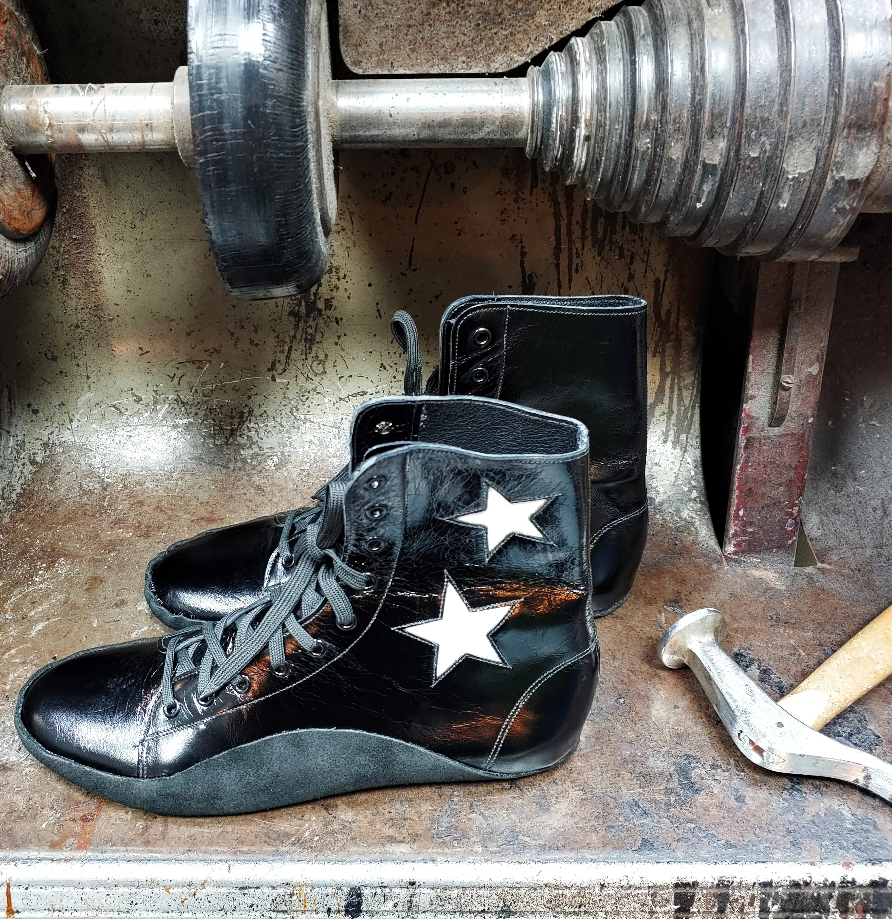 CUSTOM MADE Black Tightrope Boots w/White Stars