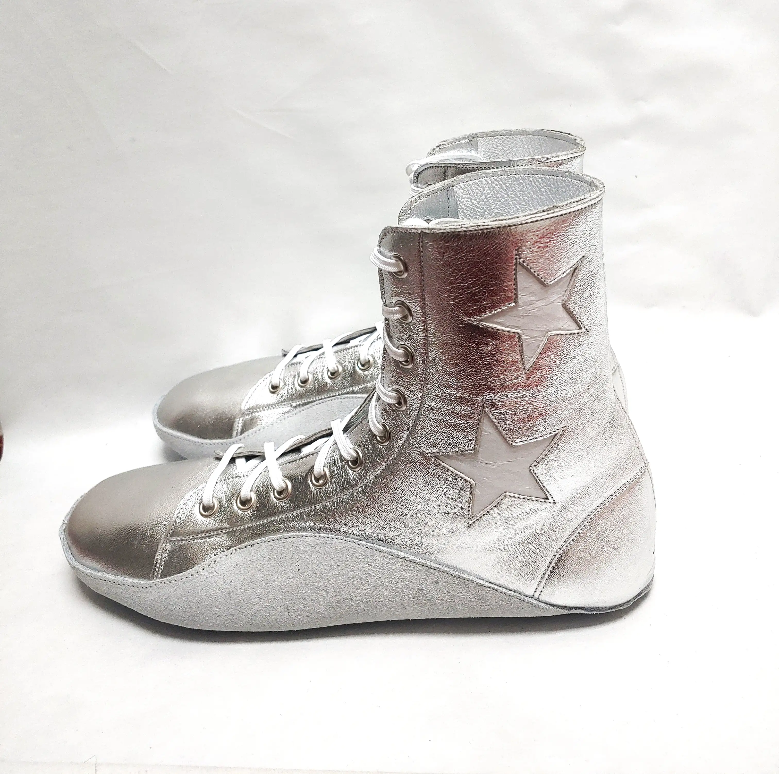 CUSTOM MADE Silver Tightrope Boots w/ White Stars