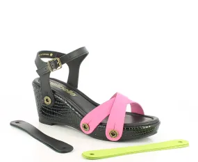 Daniela Black Pack - Black, Pink Suede , Green Suede Straps