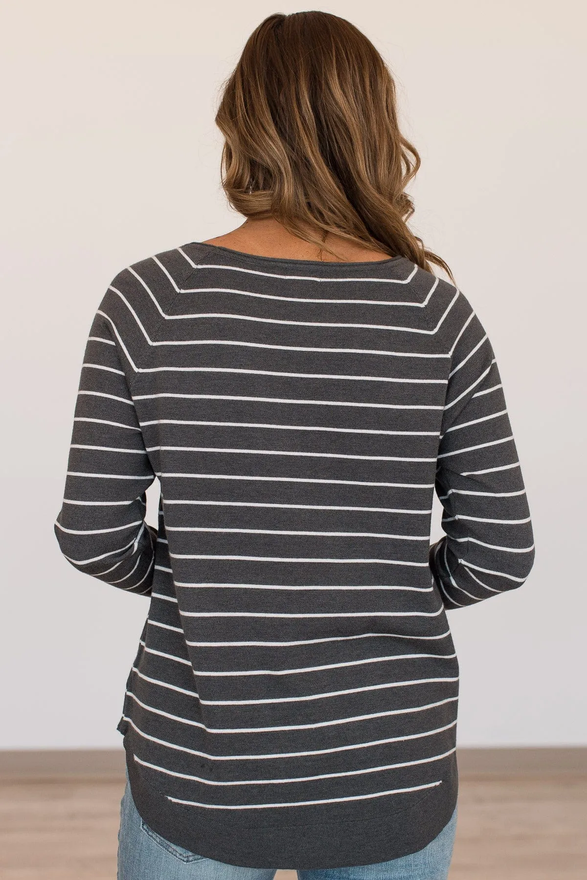 Days Like These Striped Knit Sweater- Charcoal & Ivory